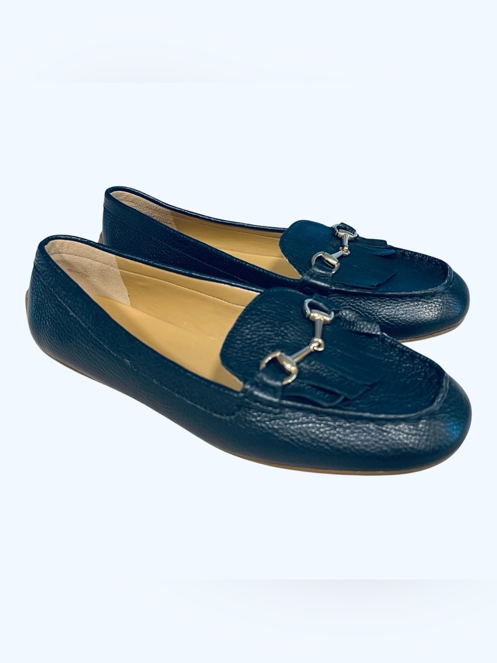 NEW TALBOTS Everson Navy Blue Sz 6.5 Leather Kiltie Horsebit MOC Loafers Flats